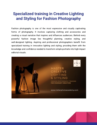Specialized training in Creative Lighting and Styling for Fashion Photography_Indian Photo Academy
