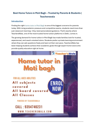 Best Home Tutors in Moti Bagh | Private tutors in Moti nagar