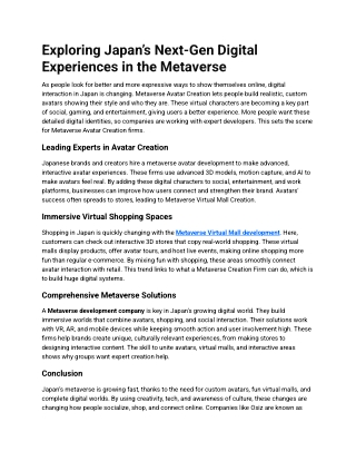 Exploring Japan’s Next-Gen Digital Experiences in the Metaverse