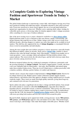 A Complete Guide to Exploring Vintage Fashion and Sportswear Trends in Today