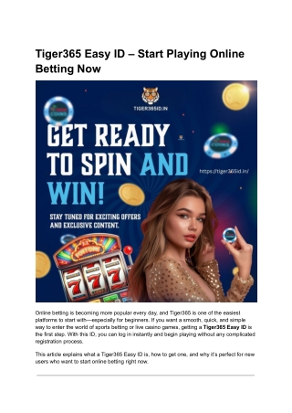 Tiger365 Easy ID – Start Playing Online Betting Now