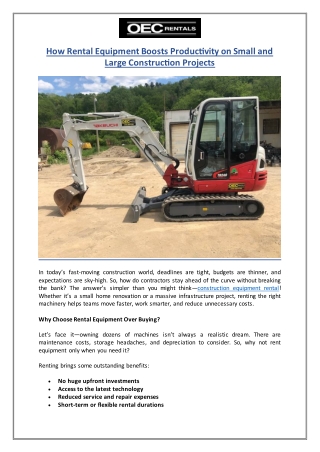How Rental Equipment Boosts Productivity on Small and Large Construction Project