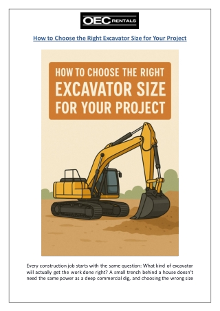 How to Choose the Right Excavator Size for Your Project