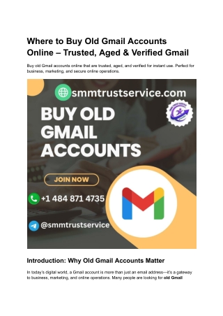 Where to Buy Old Gmail Accounts Online – Trusted, Aged & Verified Gmail
