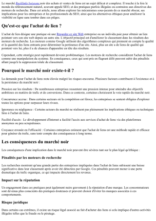 Comprendre le marché noir des achats et ventes de liens.