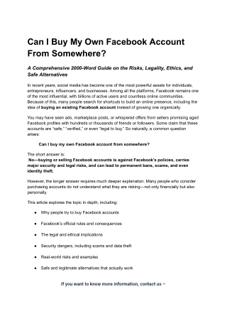 Can I Buy My Own Facebook Account From Somewhere