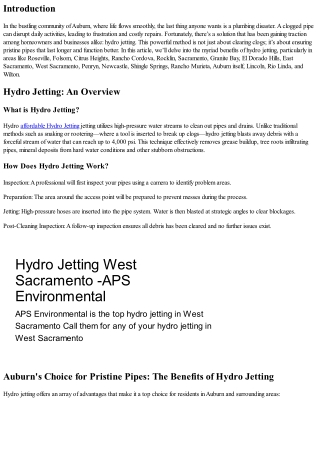 Auburn's Choice for Pristine Pipes: The Benefits of Hydro Jetting