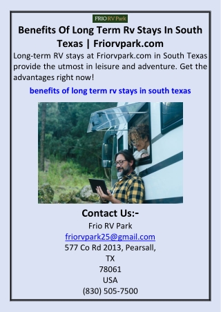 Benefits Of Long Term Rv Stays In South Texas  Friorvpark.com