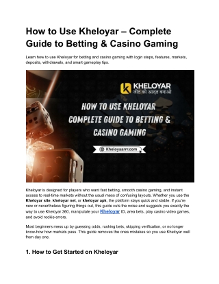 How to Use Kheloyar – Complete Guide to Betting & Casino Gaming