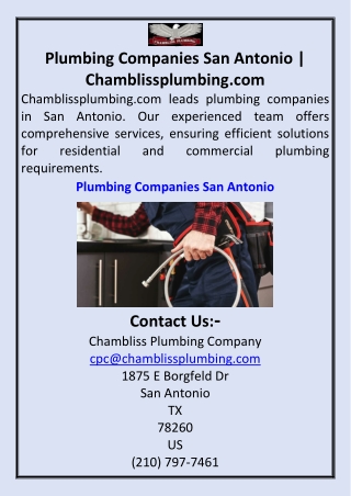 Plumbing Companies San Antonio Chamblissplumbing.com