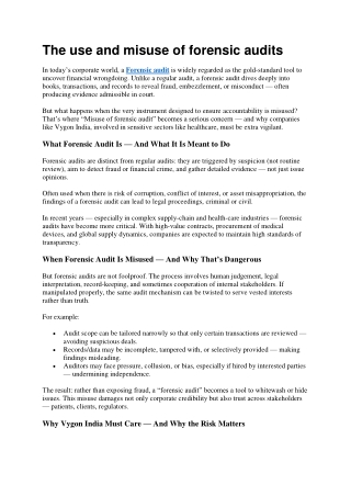 The use and misuse of forensic audits