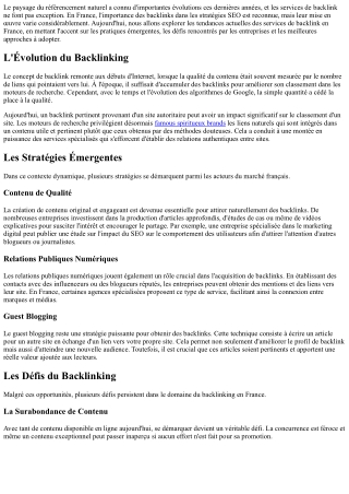 Les Tendances Actuelles des Services de Backlink en France