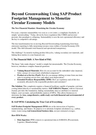 Beyond Greenwashing Using SAP Product Footprint Management to Monetize Circular Economy Models