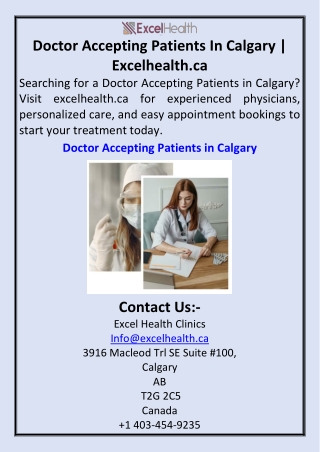 Doctor Accepting Patients In Calgary Excelhealth.ca