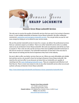 Downers Grove Sharp Locksmith Services