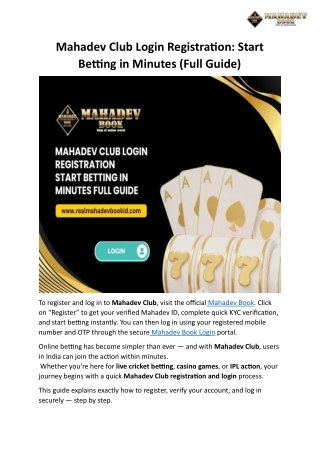 Mahadev Club Login Registration Start Betting in Minutes (Full Guide)
