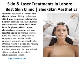 Skin & Laser Treatments in Lahore – Best Skin Clinic | SleekSkin Aesthetics