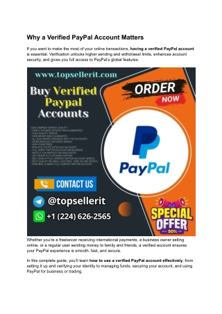 Why a Verified PayPal Account Matters 2025