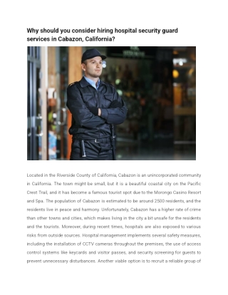 Why should you consider hiring hospital security guard services in Cabazon, California