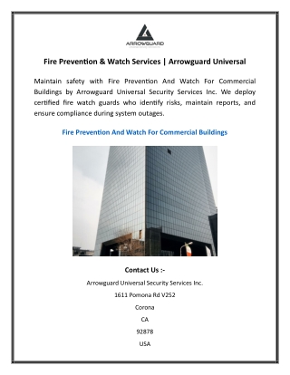 Fire Prevention & Watch Services  Arrowguard Universal