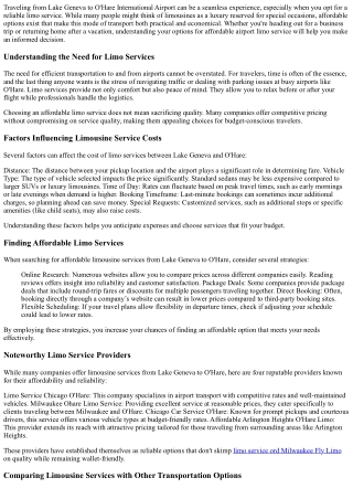 Cheapest Limo Services from Lake Geneva to O'Hare