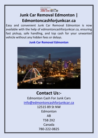 Junk Car Removal Edmonton  Edmontoncashforjunkcar.ca