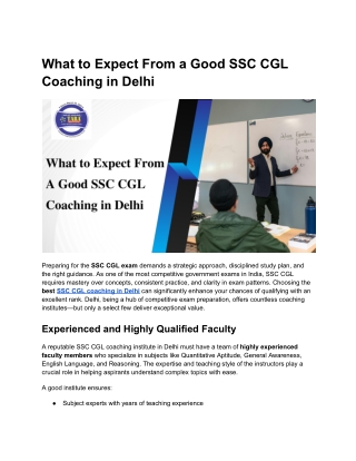 What to Expect From a Good SSC CGL Coaching in Delhi