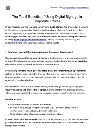 The Top 5 Benefits of Using Digital Signage in Corporate Offices