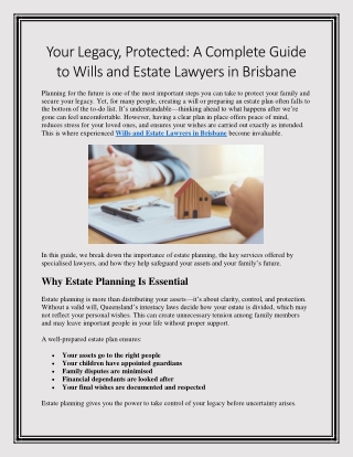 Your Legacy Protected A Complete Guide to Wills and Estate Lawyers in Brisbane
