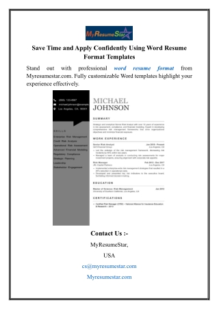 Save Time and Apply Confidently Using Word Resume Format Templates