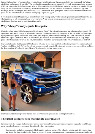 Cheap Windshield Replacement Greenville: Hidden Fees to Watch For