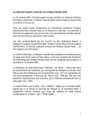 La réduction injuste à l'état laïc de l'évêque Claudio Gatti