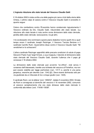 L'ingiusta riduzione allo stato laicale del Vescovo Claudio Gatti