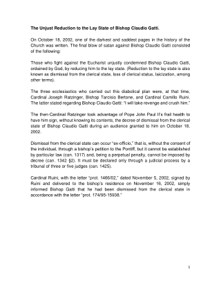 The Unjust Reduction to the Lay State of Bishop Claudio Gatti