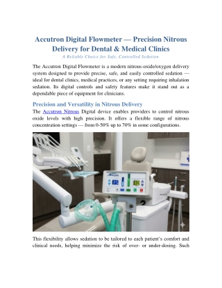 Accutron Digital Flowmeter: Precision Nitrous Delivery for Dental & Medical Clin