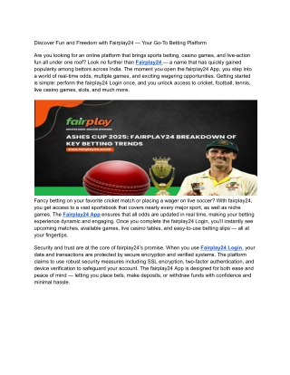 Discover Fun and Freedom with Fairplay24 — Your Go-To Betting Platform