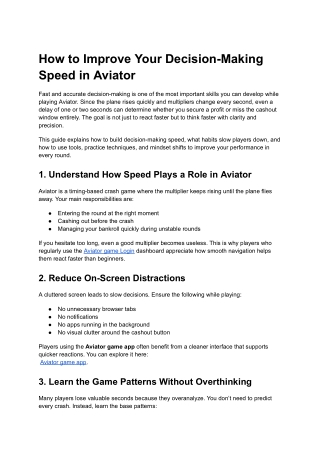 How to Improve Your Decision-Making Speed in Aviator