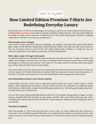 How Limited Edition Premium T-Shirts Are Redefining Everyday Luxury