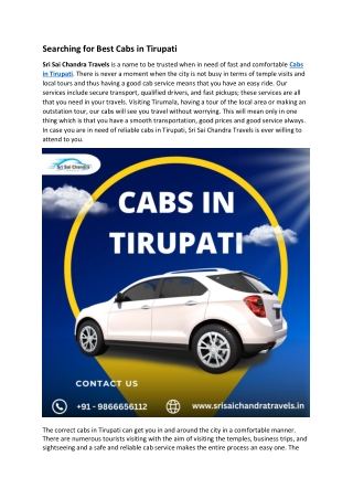 Best Cabs in Tirupati