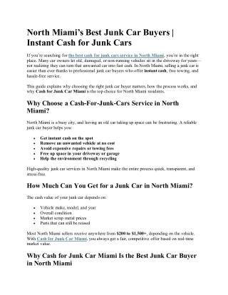 North Miami’s Best Junk Car Buyers | Instant Cash for Junk Cars