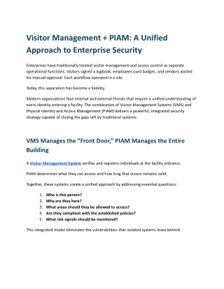 Visitor Management   PIAM_ A Unified Approach to Enterprise Security