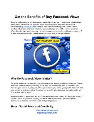 Get the Benefits of Buy Facebook Views