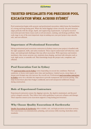 Trusted Specialists for Precision Pool Excavation Work Across Sydney