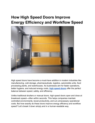 How High Speed Doors Improve Energy Efficiency and Workflow Speed