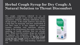 Herbal Cough Syrup for Dry Cough-A Natural Solution to Throat Discomfort