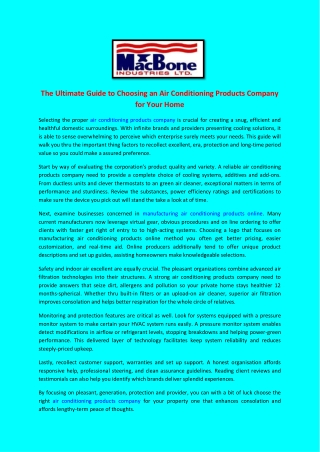 The Ultimate Guide to Choosing Air Conditioning Products Company for Your Home