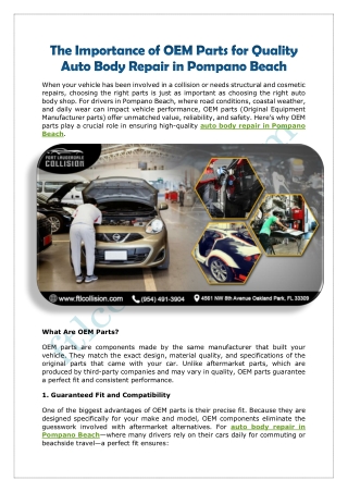 The Importance of OEM Parts for Quality Auto Body Repair in Pompano Beach