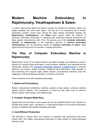 Modern Machine Embroidery in Rajahmundry Visakhapatnam  Salem