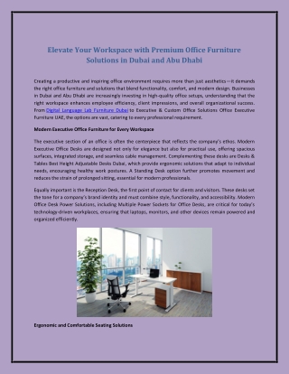Elevate Your Workspace with Premium Office Furniture Solutions in Dubai and Abu Dhabi
