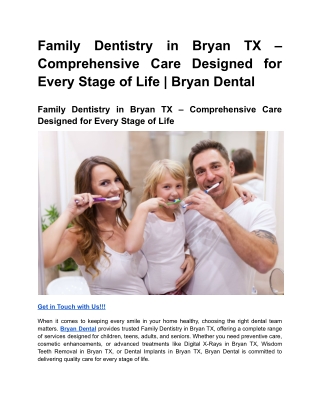 Family Dentistry in Bryan TX – Comprehensive Care Designed for Every Stage of Life _ Bryan Dental